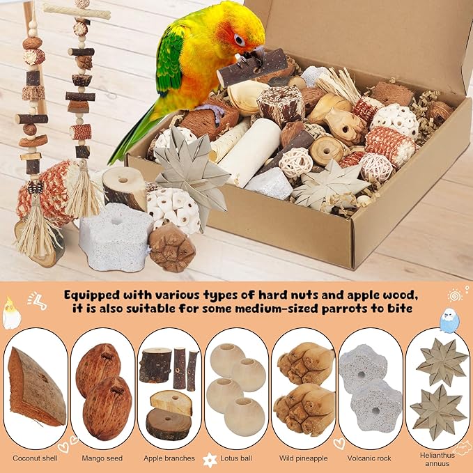 Bird Toys Parrot Natural Foraging Box Parakeet Toys DIY Hanging String for Cockatiels,Conures,Love Birds,and Other Small to Medium Birds Cage Accessories (Large)
