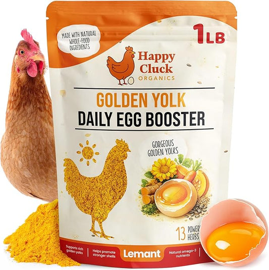 Golden Yolk Daily Egg Booster for Chickens - 1 LB Whole-Food Chicken Vitamins and Supplements - 13 Herbs with Marigold Lutein, Omega-3 Flaxseed and Calcium - Laying Hens, 30-Day Supply