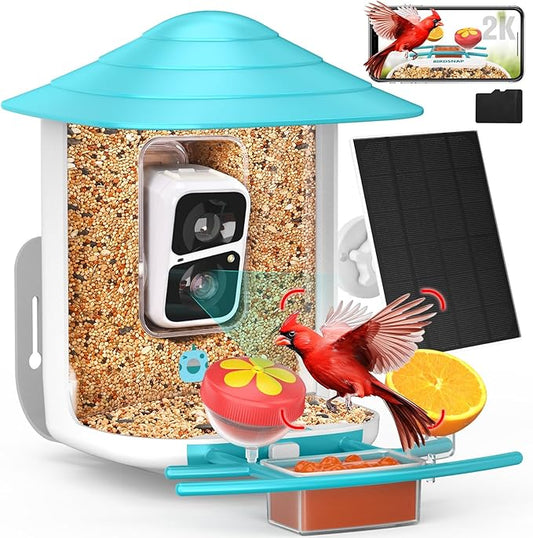 birdsnap® TUC Bird Feeder with Camera 2K HD Live with 32GB Card Auto Detect & Notify AI Identify Camera Birds Feeders Solar Powered Wireless Outdoors Backyard Gift for Mom Dad Birds Lover, 2.4G WiFi