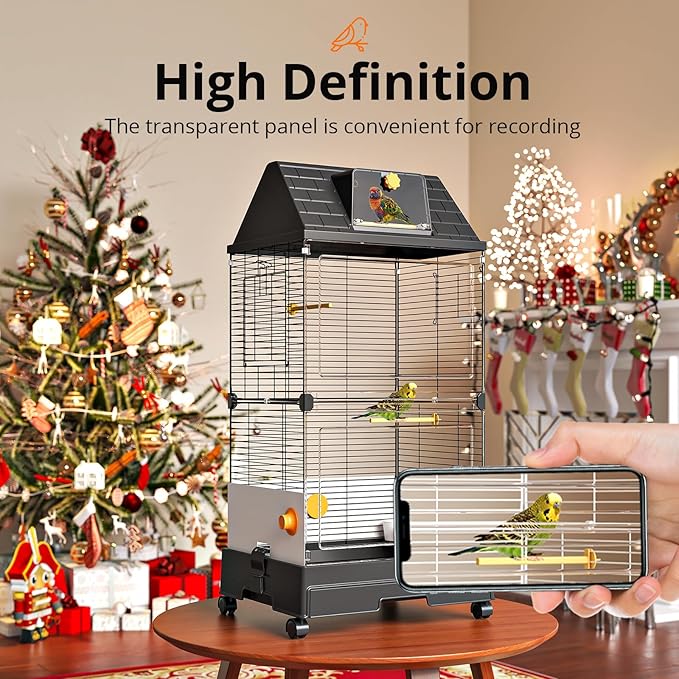 Oneluck Modern Bird Cage with Panoramic View, 38.5" H Bird Aviary for Small to Medium Birds,Birdcage with Easy Clean Tray for Parakeet,Cockatiel,Budgie,Parakeet,Canary,Finch,Quail,Lovebird,Conure