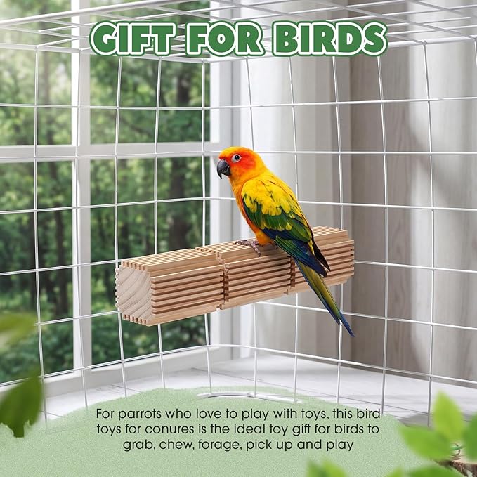 CroBlissful 2 Pcs Wooden Parrot Chew Toys Natural Wooden Bird Foraging Toy Chew Accessories Relieve Boredom and Anxiety, Foraging Toys, for Parakeet, Cockatiel, Conure, Budgie, Lovebird (S)