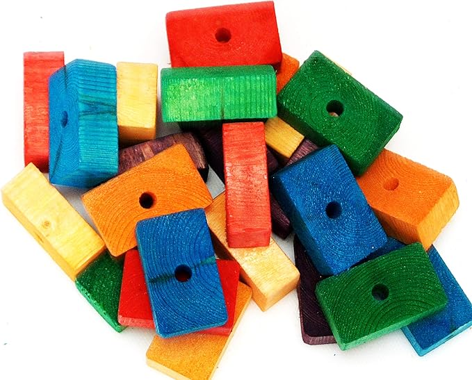 24 Large Colored Wooden Blocks for Bird Parts Macaw African Grey Amazon