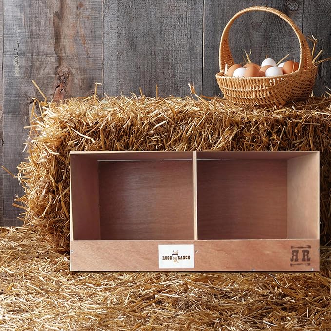 Rugged Ranch Duplex 24"x12"x12" Dual-Compartment Hen Nest Cubby for 2 to 4 Hens - Wooden Chicken Coop Accessory for Interior Use, Furniture-Grade Wood, Easy Assembly