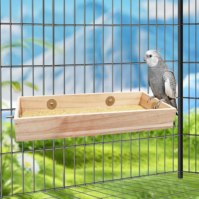 Bird Cage Accessories, Wooden Food Dish for Small to Medium Birds, Bird Feeder for Cage, Food Bowl for Budgie, Cockatiel, Lovebird, Conure, Parakeet, Canary, Kakariki
