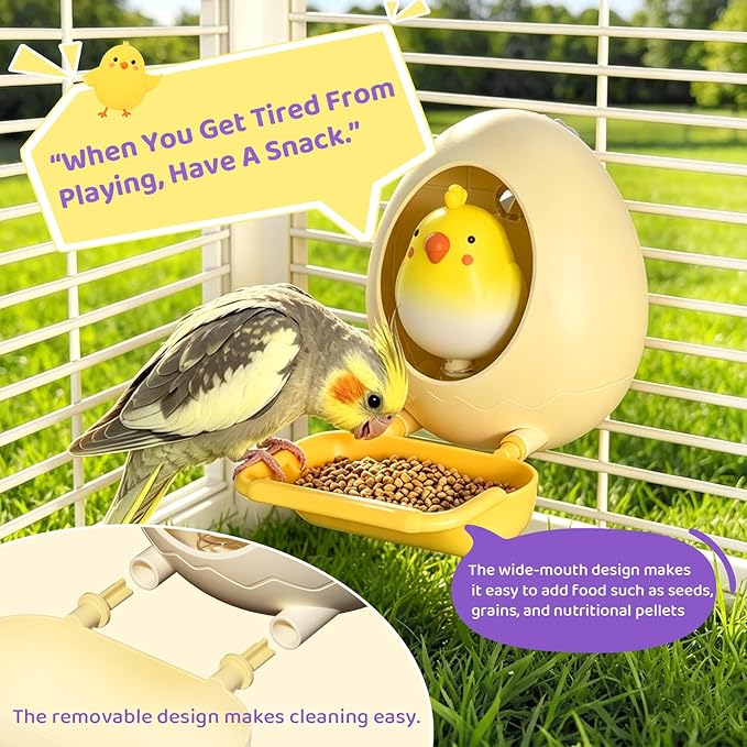 Egg Bird Feeder Chew Toy,Interactive Hanging Bird Cage Toy with Food Tray,Spring Chick Foraging Toy,Bird Cage Accessories for Parakeets,Cockatiels & Lovebirds(Blue)