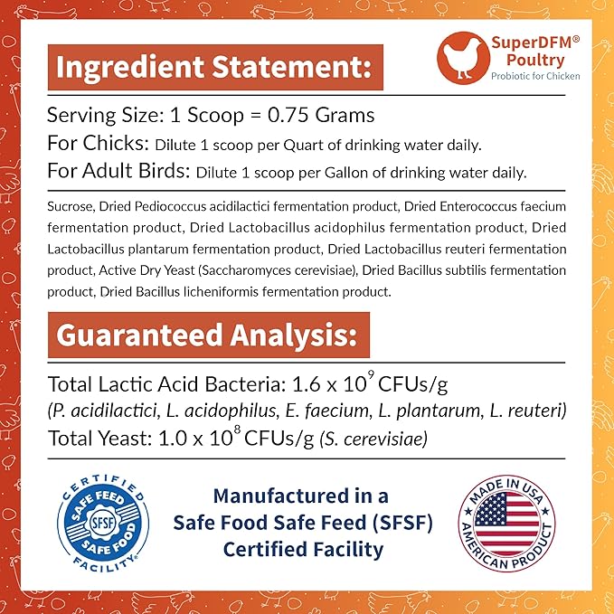 SuperDFM Poultry - All-Natural Probiotics for Chickens, Ducks, Quails & More - Commercial Poultry Supplements for Digestive & Immune Support - 50,000 Birds for 7 Weeks - 23.2 lbs