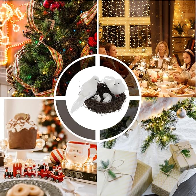 ibasenice Simulated Bird Nest Decoration with Eggs Lightweight Artificial Birds Nest for Garden Outdoor Christmas Festival Ornament 5.07X5.07X1.56 Inches