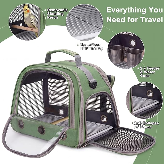 Bird Carrier, Lightweight Breathable Bird Backpack, Portable Wild Bird Carrier with Standing Perch for Parrot Travel Vet Visit (Grey)
