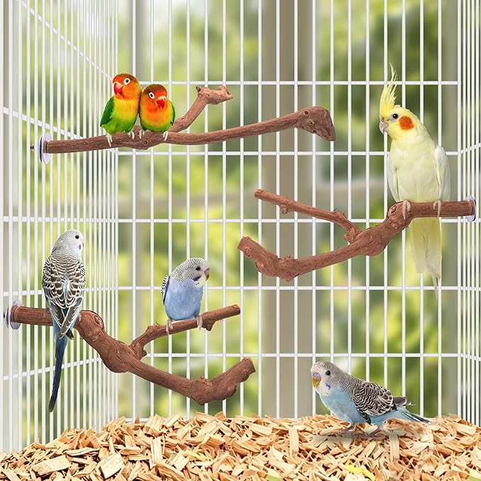 3PCS Bird Perch Natural Grape Stick Chewable Bird Stand Paw Grinding Branches Toy Cage Accessories for Small Budgies Cockatiels Lovebirds