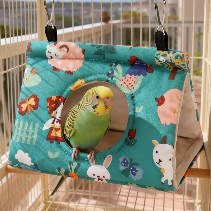 Rypet Winter Warm Bird Nest House - Hanging Hammock Velvet Shed Hut Cage Plush Fluffy Birds Hideaway Sleeping Bed Fuzzy for Parrot Parakeet Cockatiels Budgies Lovebird Medium (Forest Green)