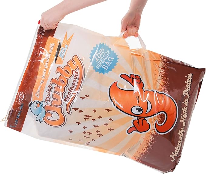 Chubby Dried Mealworms | 15 lbs | High-Protein Non-GMO Treats for Chickens, Ducks, Wild Birds & Backyard Pets | Resealable Bag with Handle