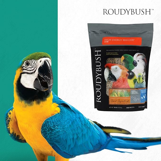Roudybush High Energy Breeder Food for Breeding & Weaning Birds - Scientifically Formulated Bird Feed - Bird Food Pellets w/ Corn, Wheat, Soy - Nutritious & Healthy Feed for Birds (Medium, 10lb)