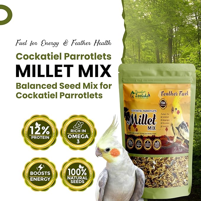 Danodia's Zoolulu Cockatiel & Parrotlet Millet Mix (950g/2 lbs) | Bird Food Blend for Cockatiels, Budgerigars, Parrotlets & Lovebirds | Daily Healthy Nutrition