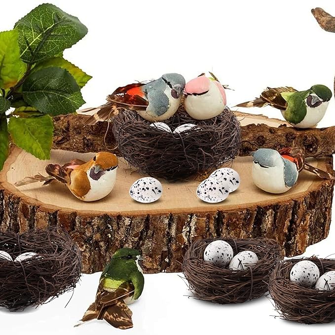 30Pcs Small Artificial Bird Nests with Eggs for Crafts,Handmade Natura Rattan Birds Nest for Easter, Wedding, Home, Party, and Christmas Tree Decorations(10pcs Mixed Small Size Nest, 20pcs Eggs)