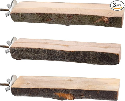 Saillong 3 Pack Natural Wood Bird Perch, Parrot Platforms Stand, Comfortable Resting Perch for Eating, Drinking & Foot Health, Chewable Standing Cage Accessories, for Parakeet, Cockatiels, Lovebirds