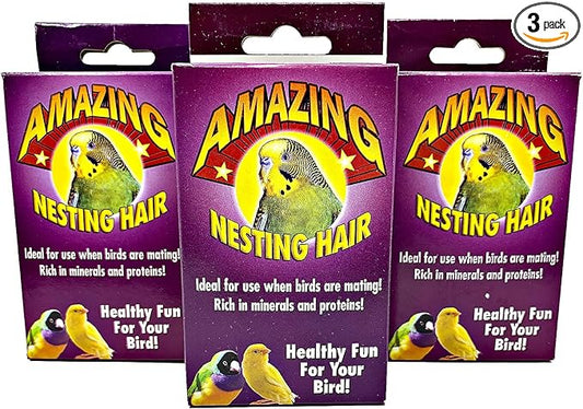 Bonka Bird Toys 2286 Pk3 Natural Sterilized Hair Nesting Material Breeding Box Nest Pet, Budgie, Canary, Parrotlet, and Similar Breed Sizes