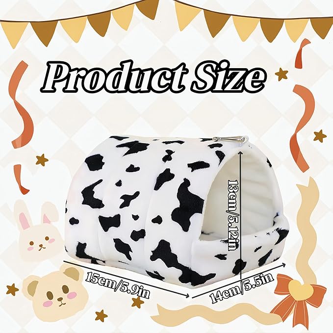Warm Bird Nest House Plush Birds Hut Bed Hanging Hammock Sleeping Bed Bird Snuggle Cave Hanging Tent for Parrot Parakeet Cockatiel Conure African Grey Macaw-Cow Print