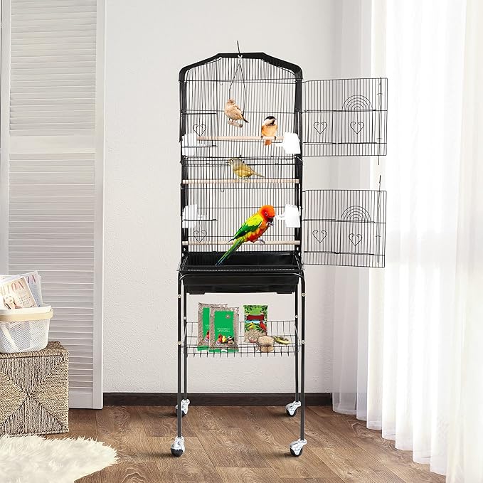 Nova Microdermabrasion 63 Inch Medium Pet Bird Cage with Detachable Rolling Wrought Iron Stand for Cockatiel, Sun Conure, Parakeet, Finch, Budgie, Lovebird, and Canary Birds