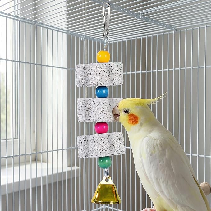3 Pack Bird Cuttlebone Chewing Toys, Natural Lava Stone Calcium Block Beak Grinder, Bird Toy Cage Accessories for Parakeets Cockatiels Budgies Conures