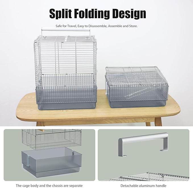 Stainless Steel Travel Bird Cage, 304 Portable Foldable Carrier for Parrots, Conures, Cockatiels, Parakeets – 17 Inch Large Birdcage with Aluminum Handle & Perch(Blue, Large Birdcage)