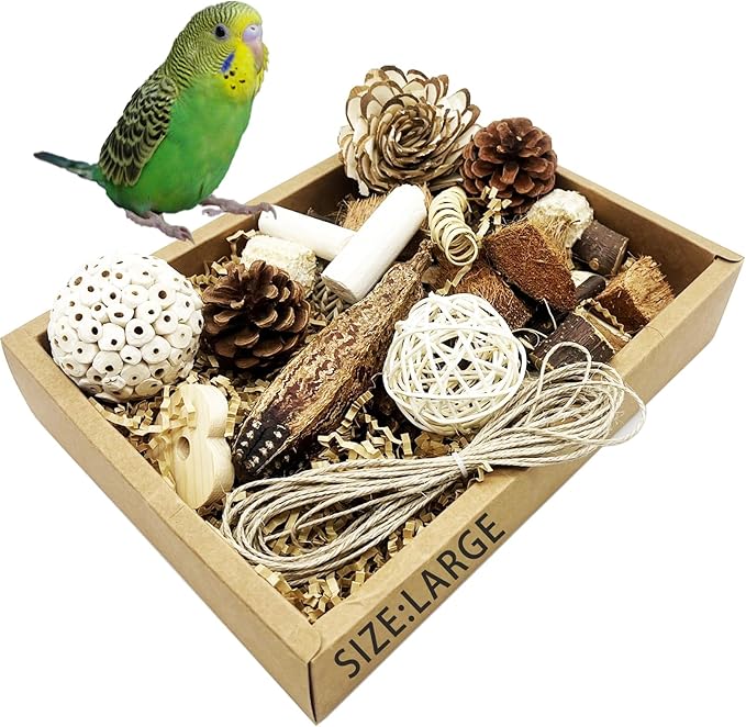 Bird Foraging Toys Parrot Chew Shredding Toys Bird Foraging Box for Parakeets Cockatiels Conures Lovebirds and Small to Medium Birds(Natural)