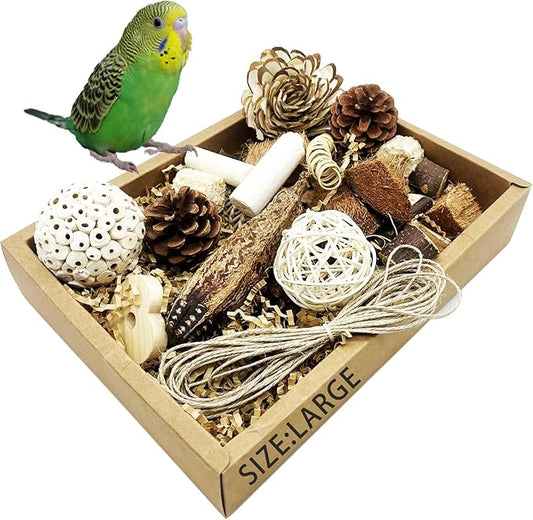 Bird Foraging Toys Parrot Chew Shredding Toys Bird Foraging Box for Parakeets Cockatiels Conures Lovebirds and Small to Medium Birds(Natural)