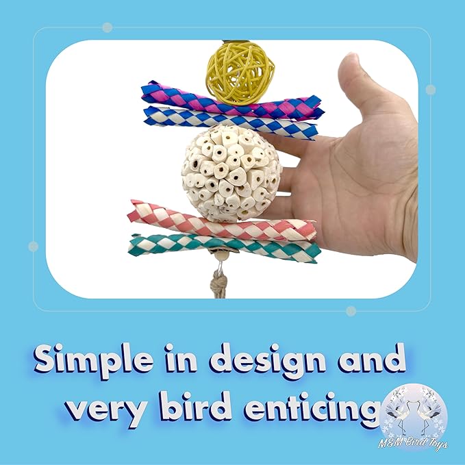 1702 Rainbow Rattan Sola Shredder - Handcrafted Foraging Bird cage Toy, Colorful Rattan Vine Ball, Chewy Bamboo Finger Traps, Handmade sola Wood Ball, Natural Jute Twine, Soft Materials, Easy Ripping