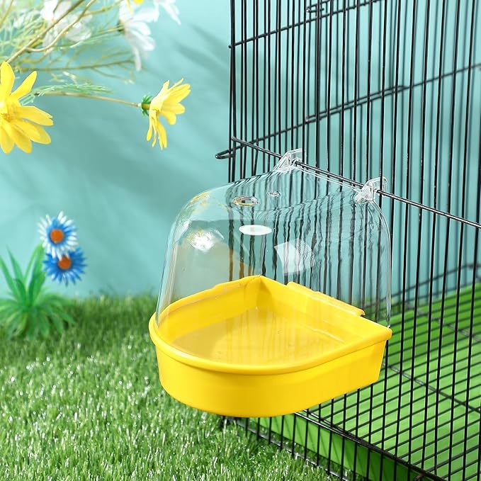 Honeydak 3 Pieces Clear Bird Bath for Cage Parakeet Bird Cage Accessories Hanging Bath Box Parrot Bathing Tub with Clear View for Cockatiel Conure Canary Budgies Parrots(Bright Colors)