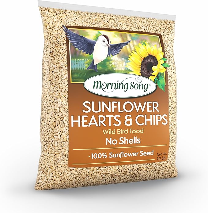 Morning Song Sunflower Hearts & Chips Wild Bird Seed – 10 lb. Premium No Mess, Shell-Free Bird Food for Outside Feeders