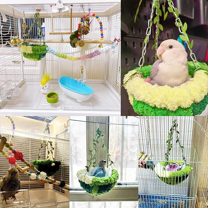 kathson Hanging Bird Bed, Bird Hammock for Cage Winter Warm Bird Plush Nest Parrot Sleeping Bed for Budgie Lovebird Conure Quaker (Diameter 6.3 in, Grey)