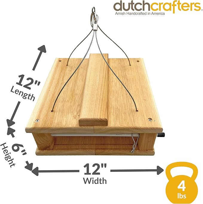 DutchCrafters Cedar Wood Covered Hanging Bluebird Feeder for Mealworms with Food Cup, Enclosed Wooden Dried Mealworm Feeder for Bluebirds for Outdoors