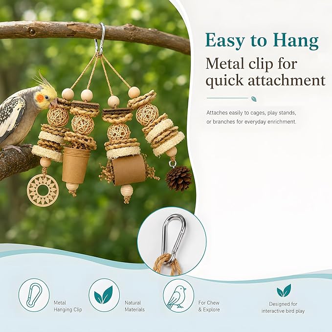 Bird Foraging Toy Parakeet Enrichment Puzzle Parrot Foraging Toys Loofah and Pine Cone Chew Play for Budgies Cockatiels Conures Quaker Parrot Small to Medium Birds