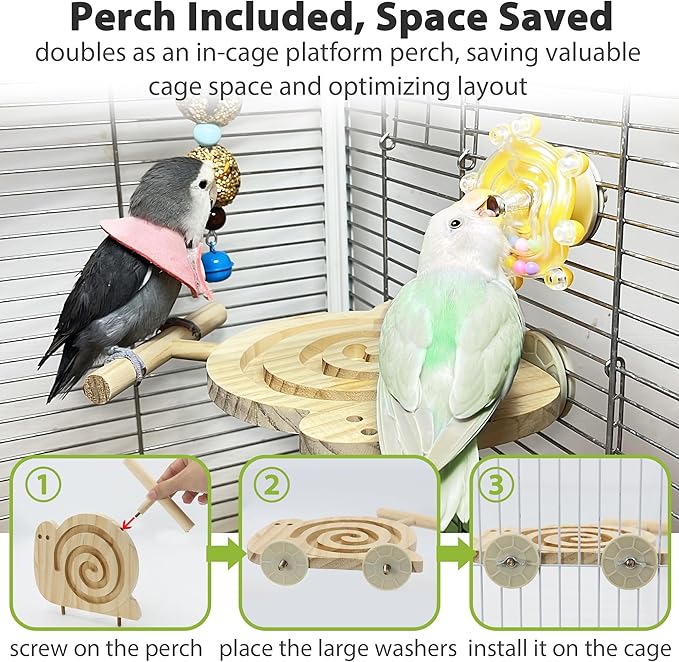 Bird Foraging Toys with Perch, Kiln-Dried Wood Bird Enrichment Toys for Slow Feeder, Parakeet Toy for Cages Reduce Seed Mess, Visible Food Design Parrot Puzzle for Novice/Older/Slow-Learning Birds