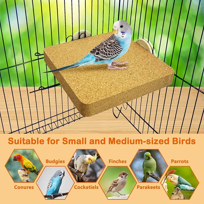 3 Pack Bird Perch Platform Cork Parrot Perch Stand Corner Parakeet Chewing Toy Bird Paw Grinding Cage Accessories for Medium and Large Conures Budgies Cockatiels Finches (Large)