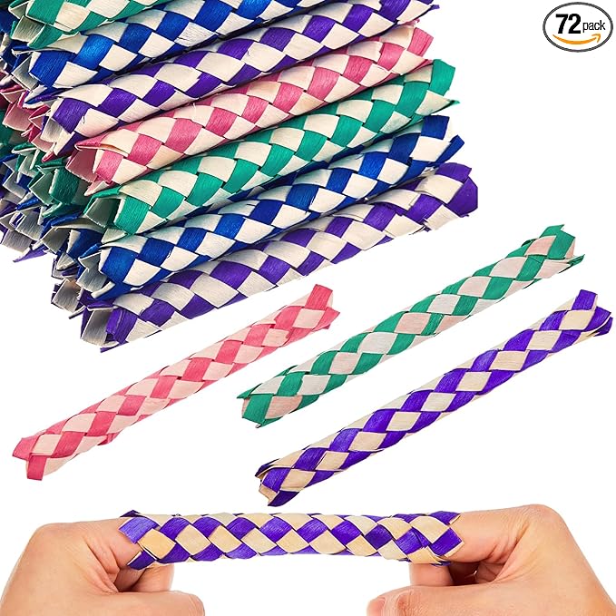 Syhood 72 Pcs Chinese Finger Traps Bamboo Finger Traps for Kids and Adults Pet Bird Chew Bird Foraging Chopper Toy Fun Birthday Party Favors, Goodie Bag Stuffers Fillers in Assorted Colors