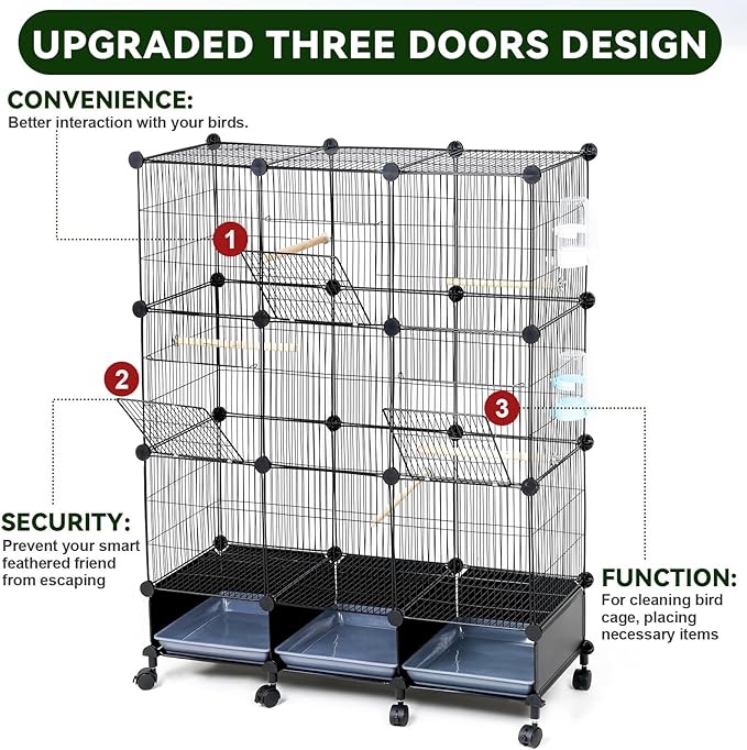 VISCOO Encrypted Bird Cage (46" x 36" x 12"), with Wooden Perches, Metal Parakeet Cage with Slide-Out Tray, Water Bottle&Feeder, Bird Cages for Parrot,Parakeets,Cockatiel,Small Mid-Sized Birds