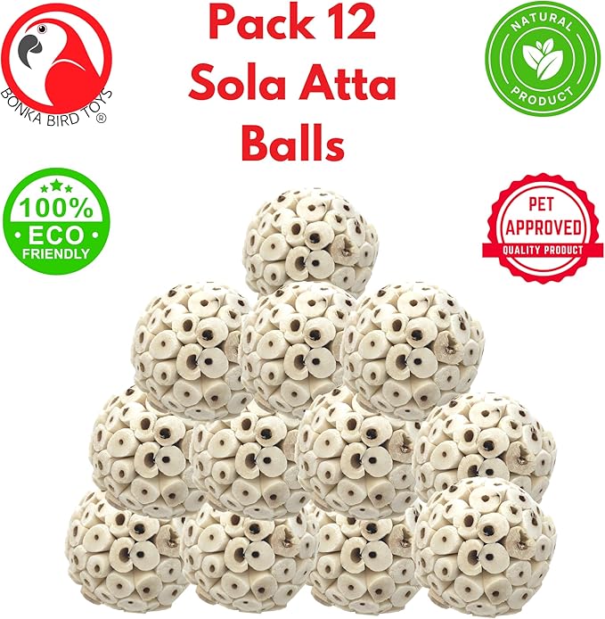 Bonka Bird Toys Mini Sola Atta Balls Foot Talon Craft Part Parrot Cage Toy Cockatiel, Conure, Caiques, and Similar Breeds (3892 Pack 12)