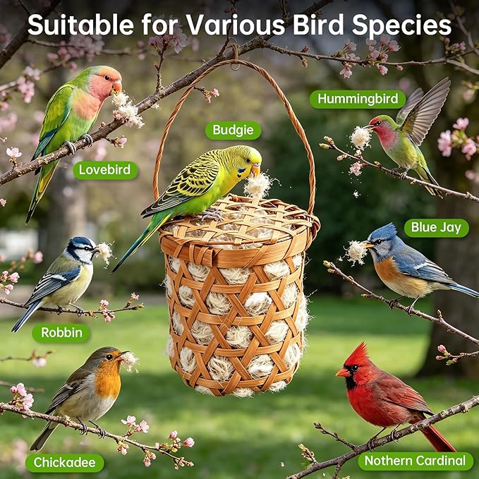 Birds Nests Material Holder,Hummingbird Nesters,Natural Material for Wild Birds,Refillable Bamboo Outdoor Birds Nesting Station,Can Be Filled with Pet Fur or Cotton