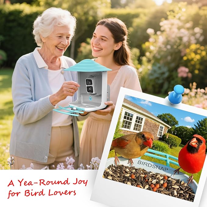 birdsnap® TUC Bird Feeder with Camera 2K HD Live with 32GB Card Auto Detect & Notify AI Identify Camera Birds Feeders Solar Powered Wireless Outdoors Backyard Gift for Mom Dad Birds Lover, 2.4G WiFi