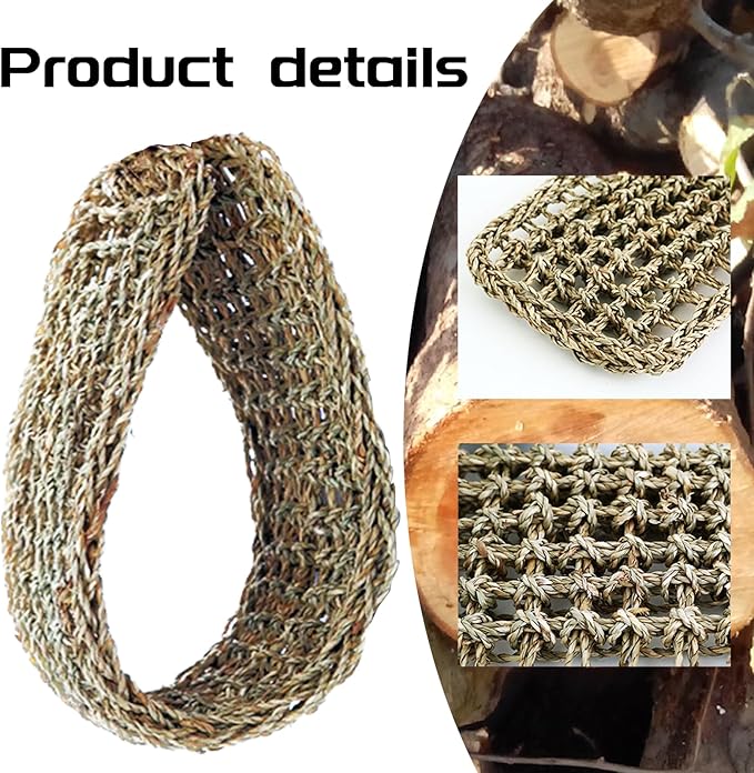 20.5 x 7.9 Inches Bird Seagrass Mat, Natural Grass Woven Bird Net Hammock Mat, Climbing Rope Ladder Chew Toy, Bird Cage Accessories for Parrots, Psittacines, Cockatiels, Hamsters, Lovebirds（2 Pack）