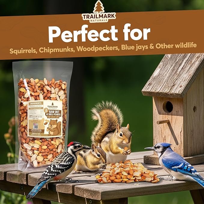 5 LB - Raw Shelled Peanuts For Squirrels, Out of Shell Peanuts For Birds and Wildlife- Squirrel Food, Wild Bird Seed - Grown in The USA