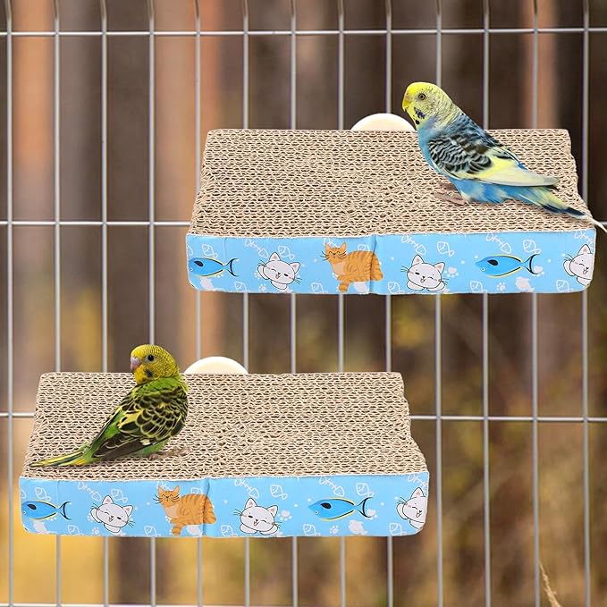 COMNICO 2 PCS Bird Chew Toy Parrot Cage Perch Cardboard Platform Bird Paw Grinding Stand for Cage Birds Resting Platform Stand Parrot Playground Exercise Toys ParakeetsCage Accessories (Size M
