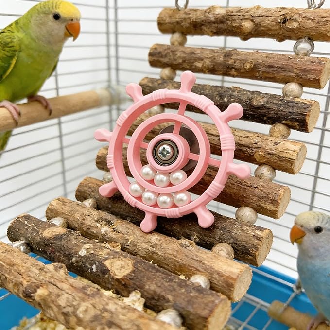 Spinning Bird-Toys Bird Cage Toys & Bird Perch Parrot-Parakeet Budgie Cockatiel Conure Macaw Chicken Parrot Enrichment Cage Accessories Small Animal Chewing Toy (Light Pink Spinner)