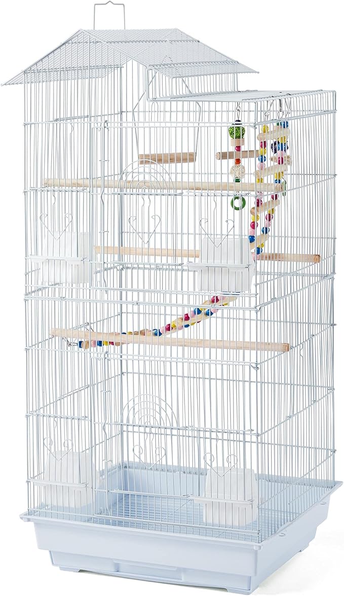 Topeakmart White Large Flight Bird Cage for Parakeets Canaries Lovebirds Medium Small Birds Parrots w/Toys&Swing&Ladder