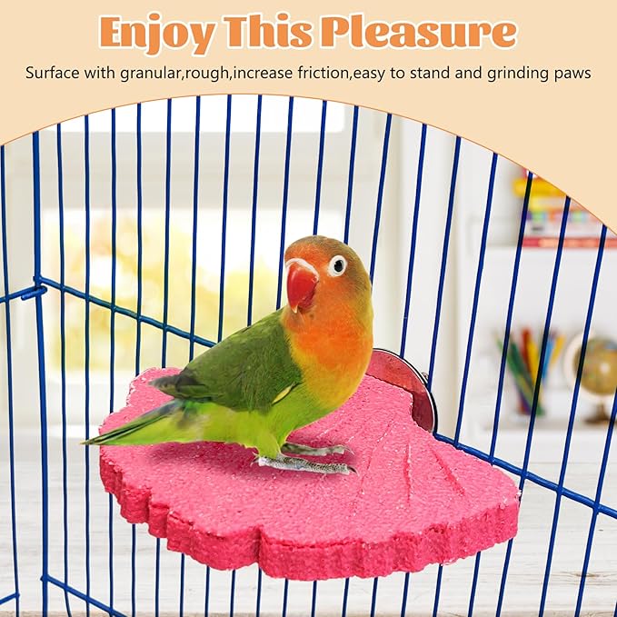 3 Pcs Parrot Perch Resin Bird Beak Grinding Stone Leaf Shape Perch Stand Foot Clawing Trimmer Bird Cage Accessories for Cockatiels Conures Budgies Lovebirds (Pink)