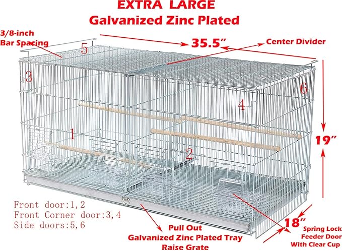 Combo: Galvanized Zinc Plated Stack & Lock Breeder Bird Flight Cage Breeding Nest Door Removable Divider with Rolling Stand (35.5"x18"x19"H-LOT-2-STAND, Galvanized Zinc Plated)