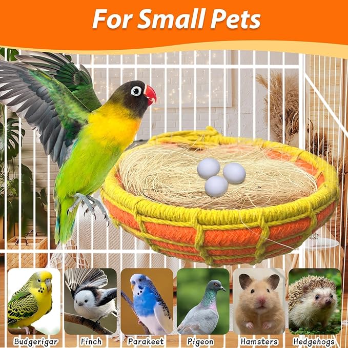 kathson Bird Nest Parakeet Breeding Nest Bed with Natural Coconut Fiber Parrot Hemp Rope Weave Hatching Nesting Box for Cockatiel Canary Lovebird Budgie Conure and Small Parrots