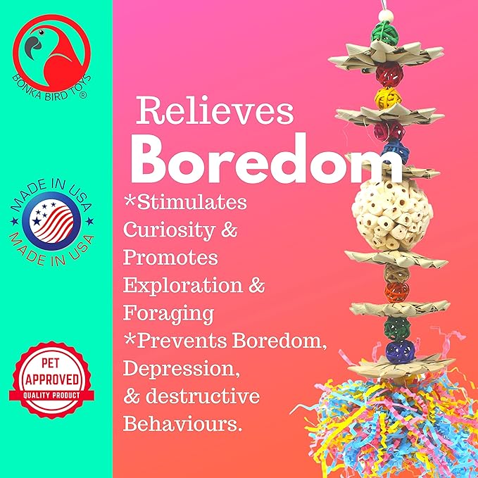 Bonka Bird Toys 3612 Sola Tower Vine Palm Sola Shred Paper Natural Hanging Beak Feet Parrot Cage Toy Conure Quaker Caique and Similar Breeds