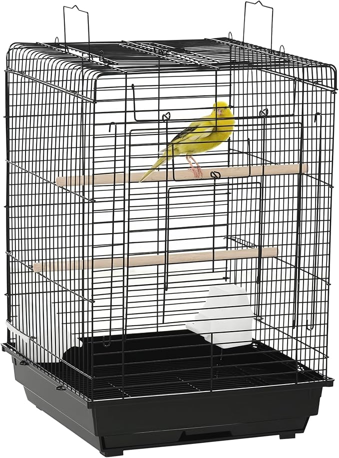 PawHut 23" Bird Cage Flight Parrot House Cockatiels Playpen with Open Play Top and Feeding Bowl Perch Pet Furniture Black