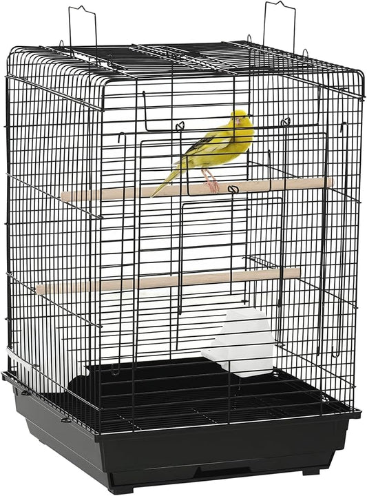 PawHut 23" Bird Cage Flight Parrot House Cockatiels Playpen with Open Play Top and Feeding Bowl Perch Pet Furniture Black